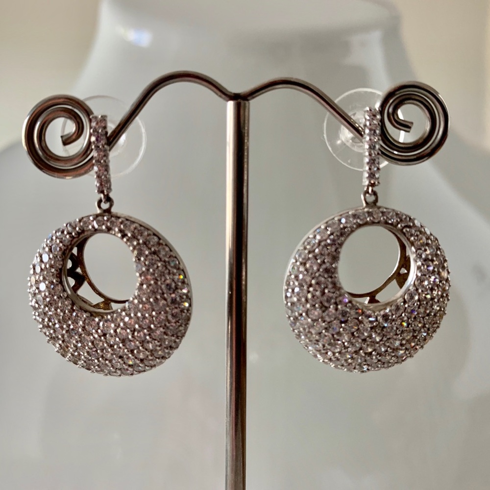 ❤️ Jean Dousset Sterling Silver 925 Pave CZ Dangle Earrings. Gorgeous